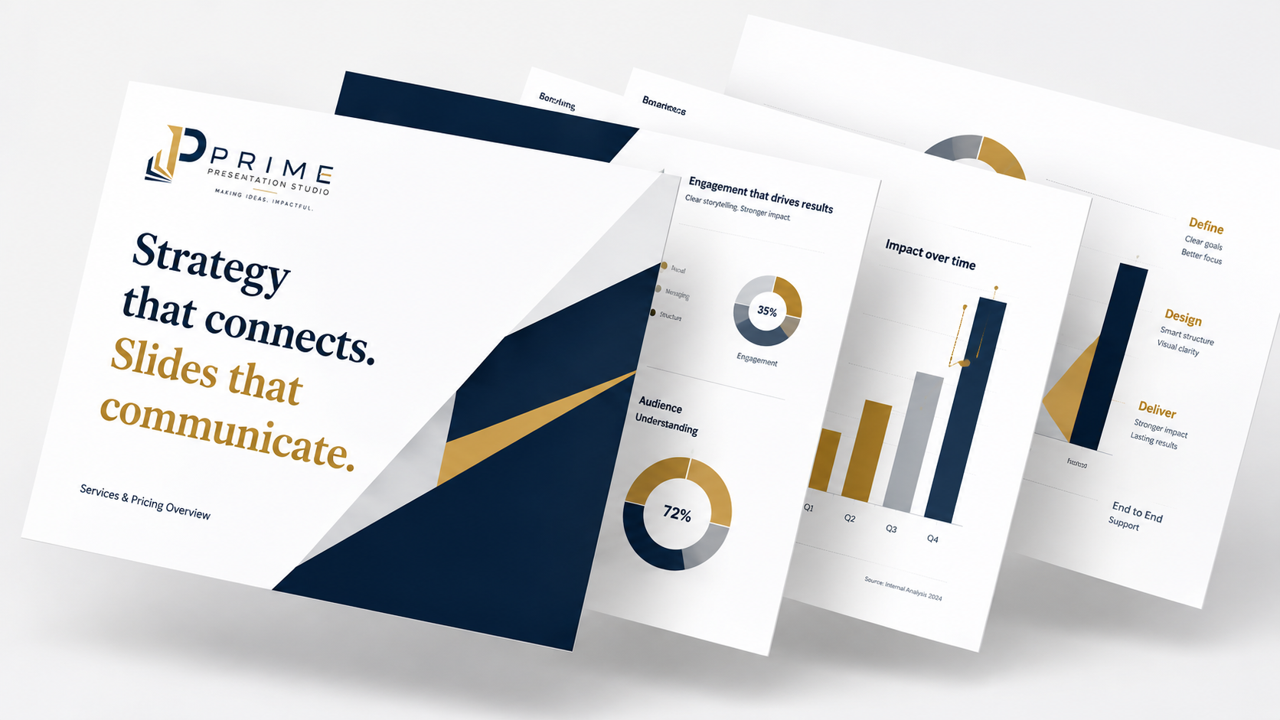 Presentation slide design mock-up by Prime Presentation Studio
